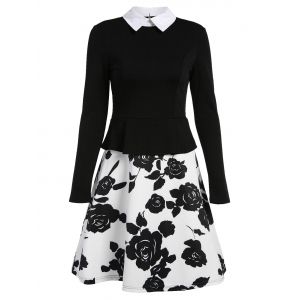 A Line Print Panel Vintage Dress
