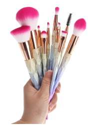 10 Pcs Glitter Rainbow Makeup Brushes Set -  