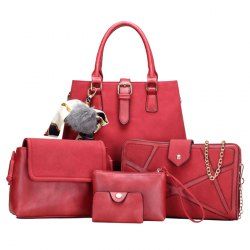 Pompon Scarf 5 Pieces Suede Handbag Set