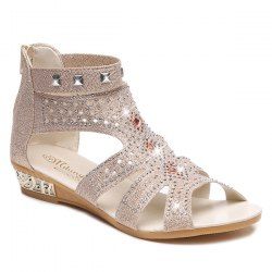 Rivets Rhinestones Low Wedge Sandals