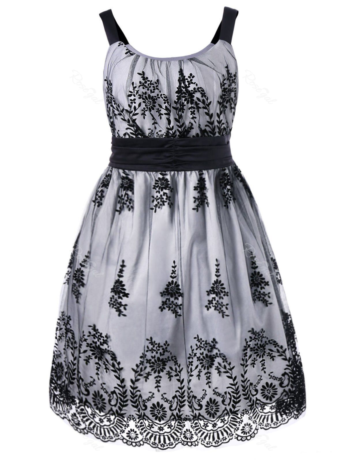 

Plus Size High Waist Mini Ball Gown Dress, White and black