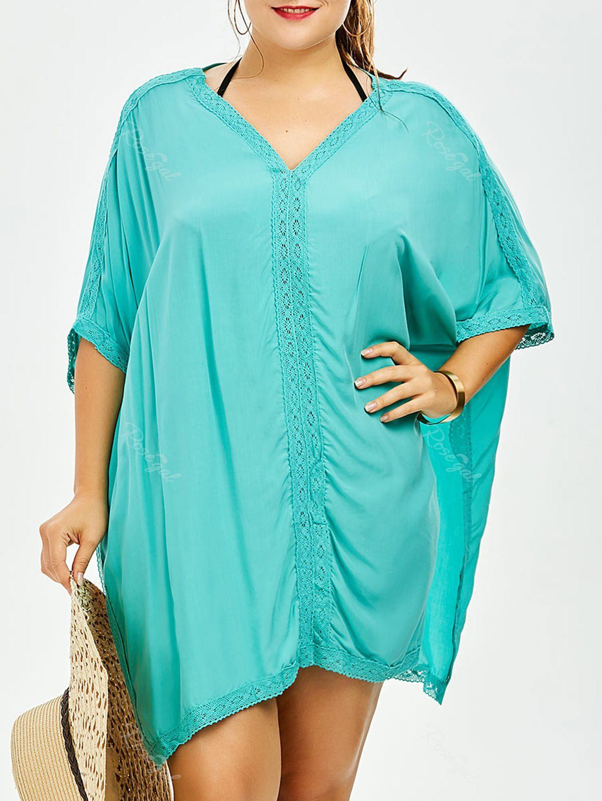 

Plus Size V Neck Dolman Sleeve Cover-Up, Light green