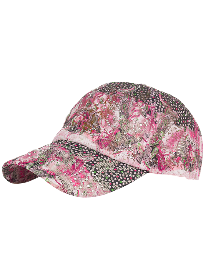 15 Off Floral Print Mesh Rhinestone Decoration Baseball Cap
