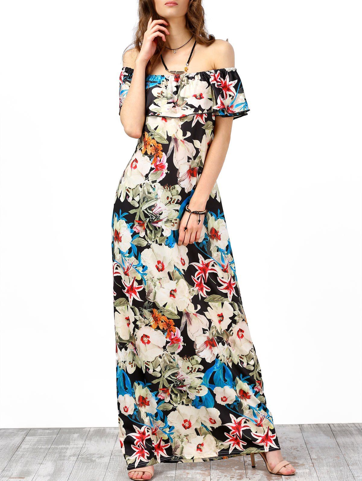Buy Off The Shoulder Floral Maxi Boho Summer Dress  
