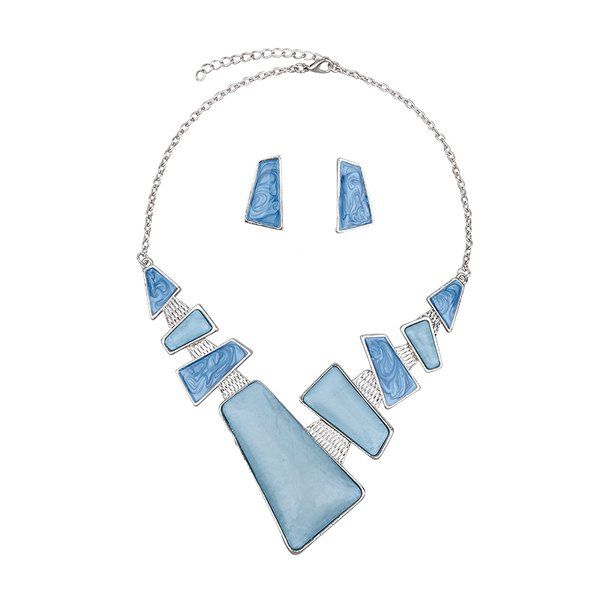 

Artificial Gemstone Geometric Necklace and Earrings, Blue