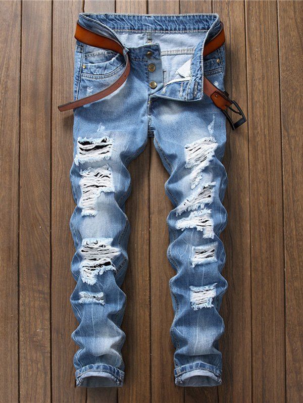 

Straight Leg Ripped Jeans, Cloudy