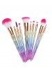 10 Pcs Glitter Rainbow Makeup Brushes Set -  