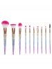 10 Pcs Glitter Rainbow Makeup Brushes Set -  