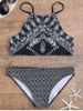 High Neck Paisley Geometric Bikini Set -  