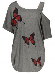 Cold Shoulder Butterfly Print Plus Size Top - GRAY 2XL