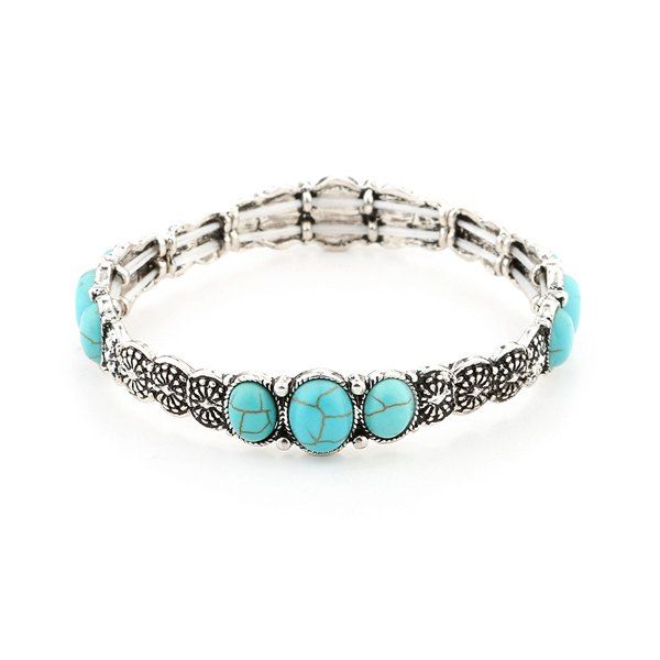 

Faux Turquoise Floral Gypsy Bracelet, Silver