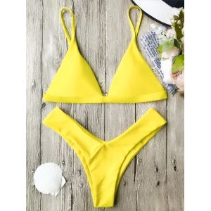 

Spaghetti Straps Soft Pad Thong Bikini Set, Yellow