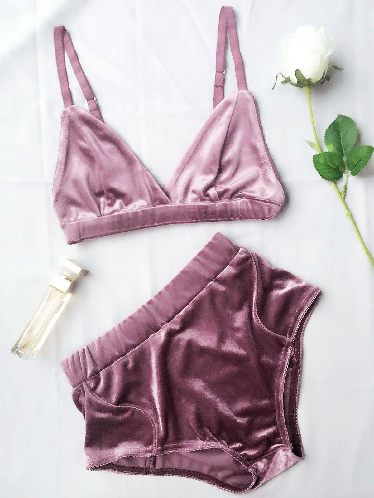 

Velvet High Waist Bra Set, Purple