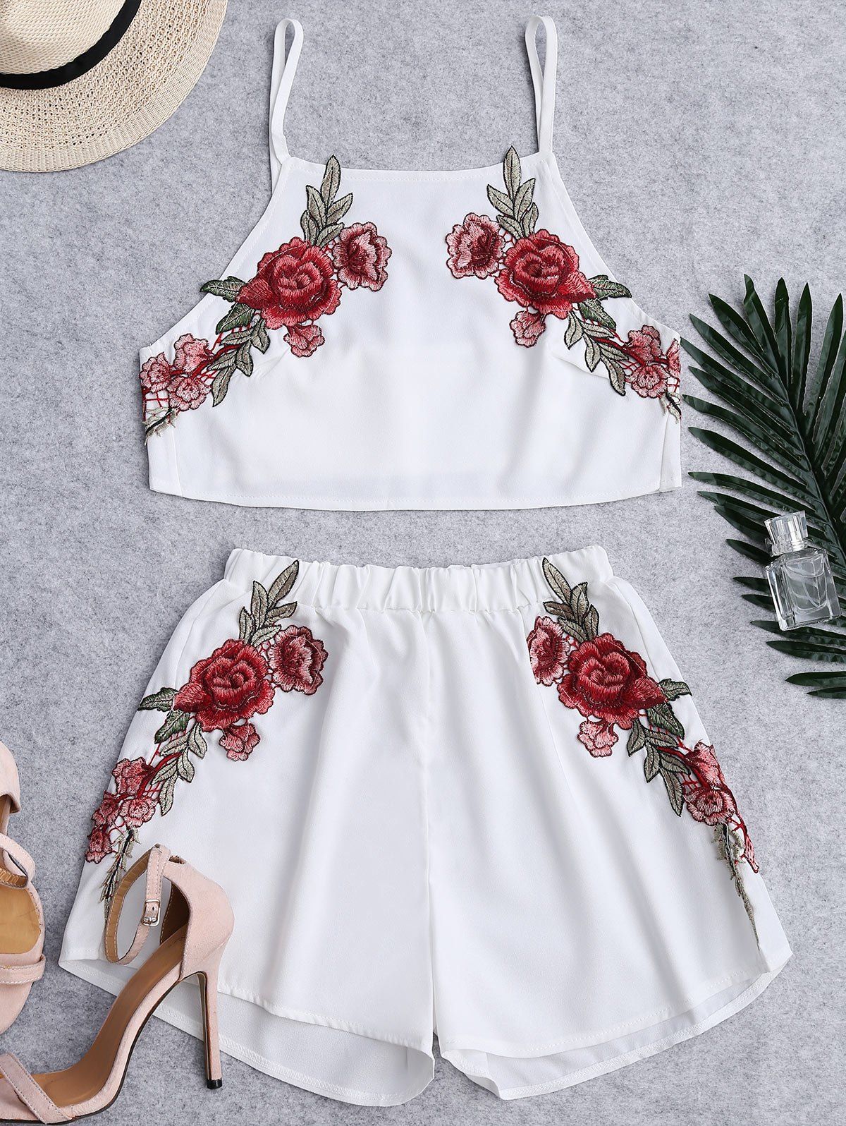 Hot Floral Patched High Waist Cami Suits  