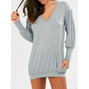 

Long Sleeve Short Tunic T-shirt Dress, Gray