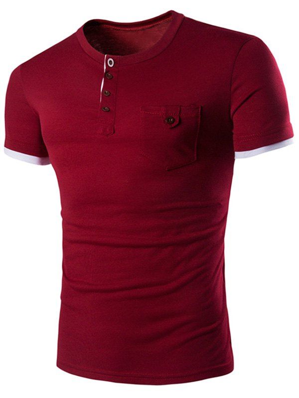 

Pocket Design Button T Shirt, Wine red