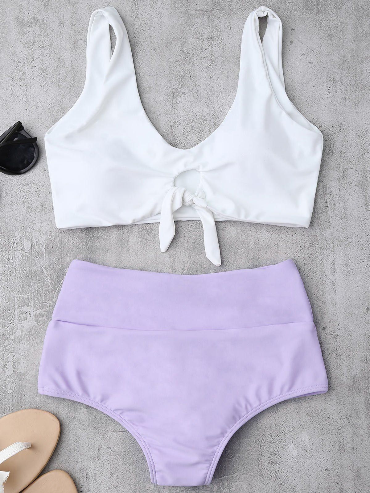 

High Waisted Ruched Bikini Set, Purple