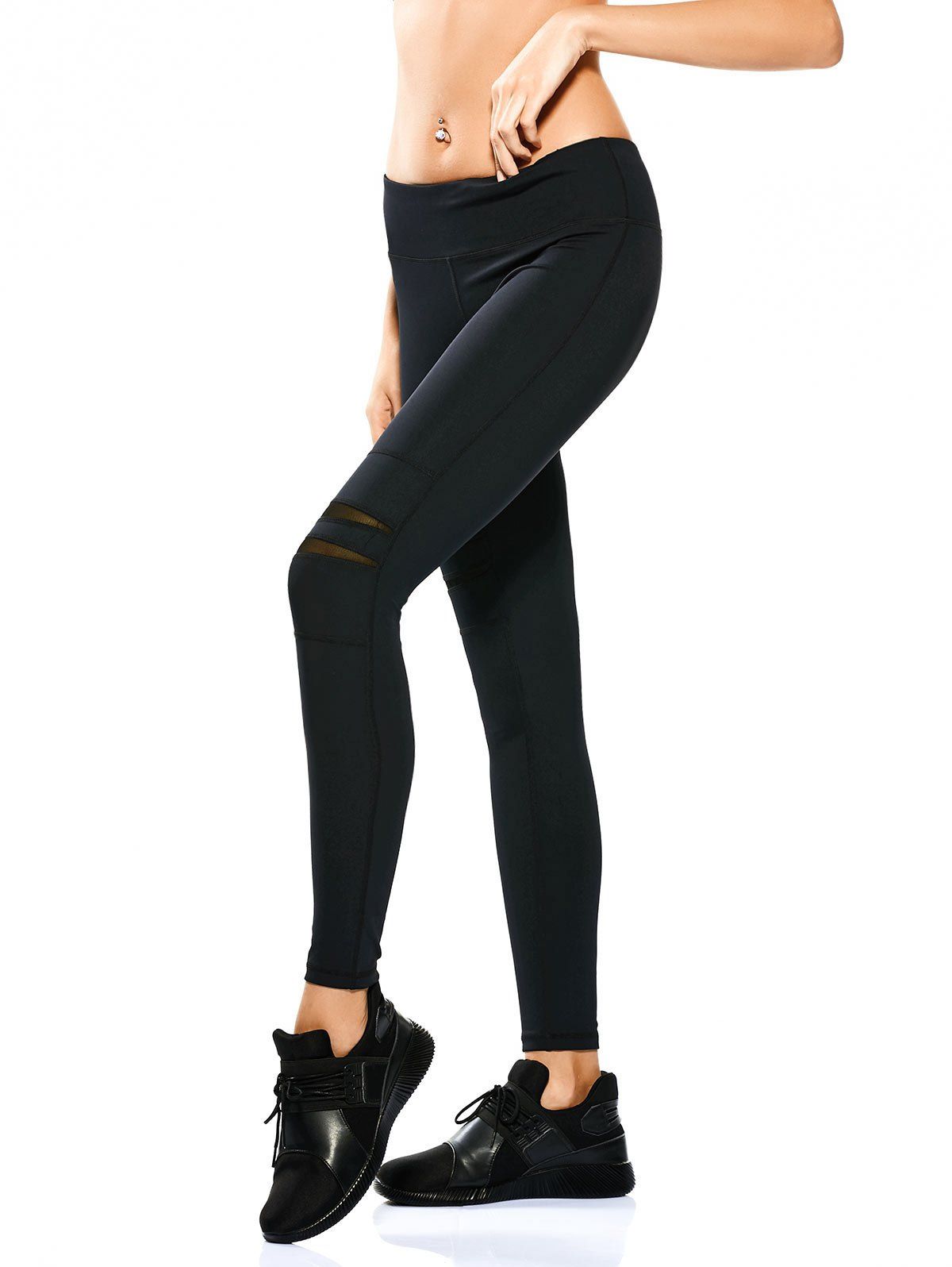 

Stretchy Mesh Panel Yoga Pants, Black