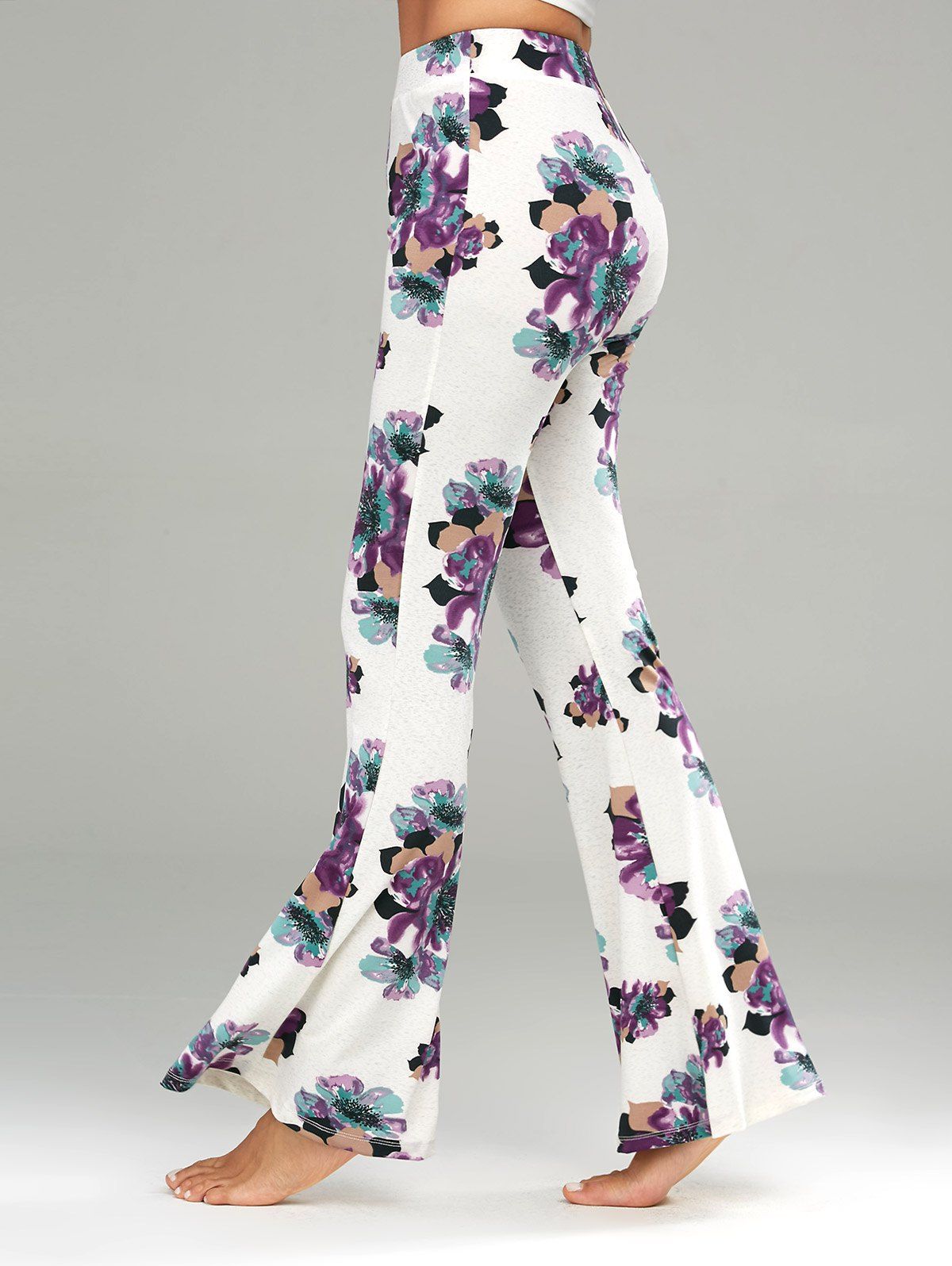 [56% OFF] Floral Print Casual Flare Pants | Rosegal