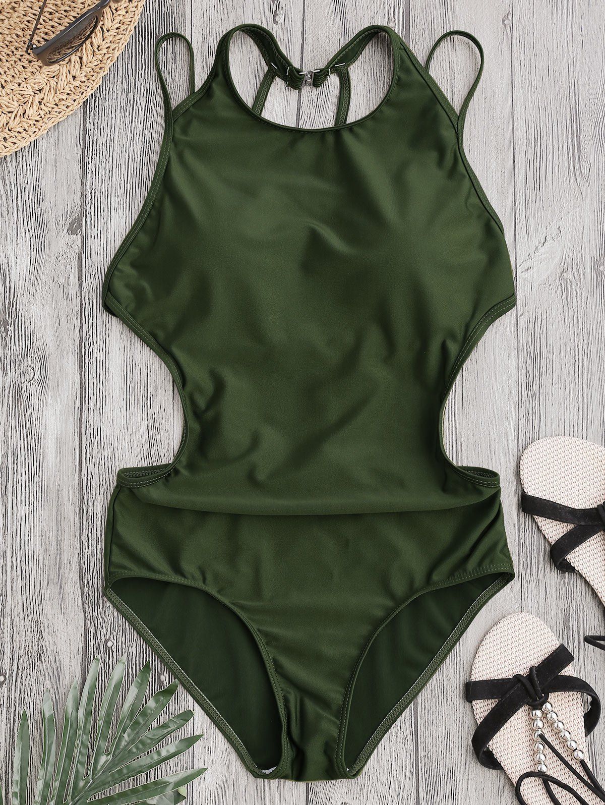 

Back Strappy Padded Swimwear, Army green