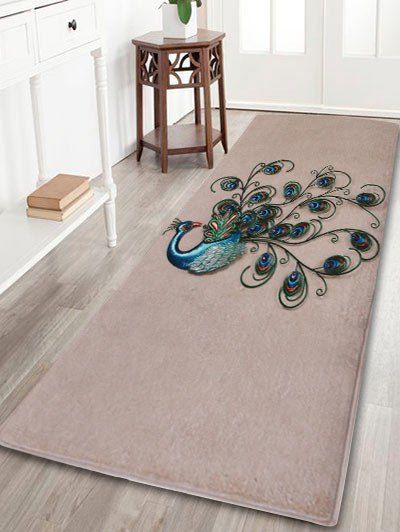 

Coral Velvet Peacock Pattern Area Rug, Camel