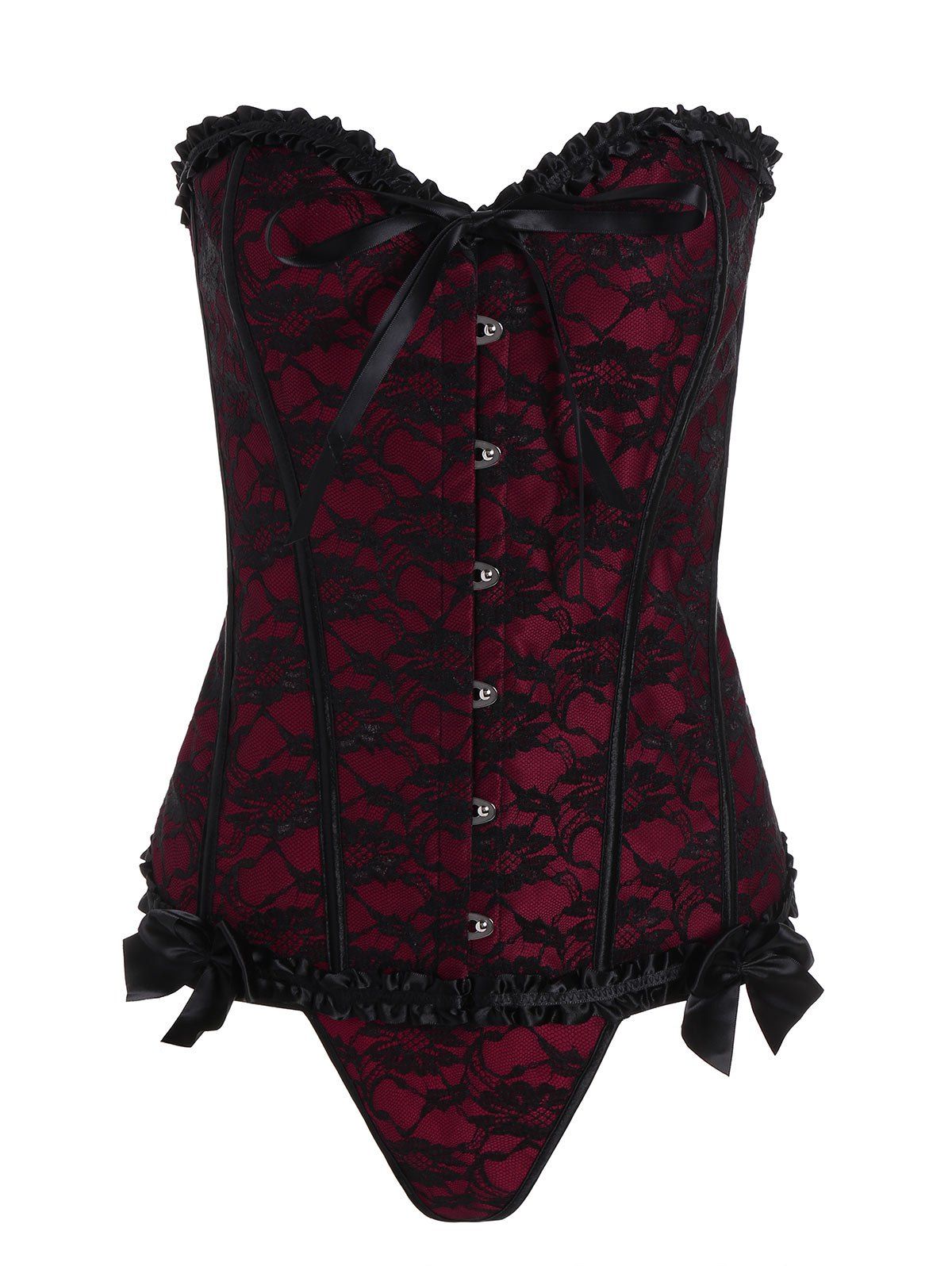 

Plus Size Lace Up Lace Corset, Wine red