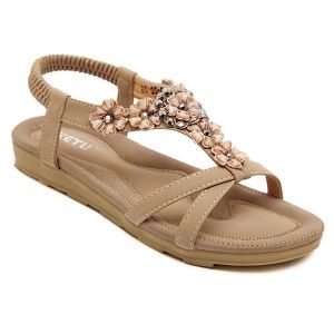 Rhinestone Flower Flat Sandals