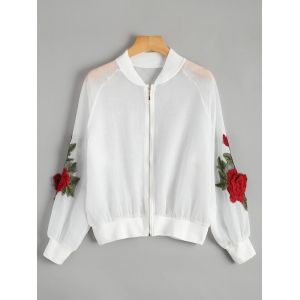 Floral Embroidered Zip Up Jacket
