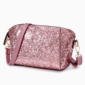 pink glitter crossbody purse