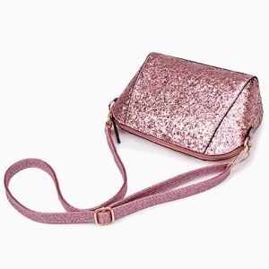 pink glitter crossbody purse