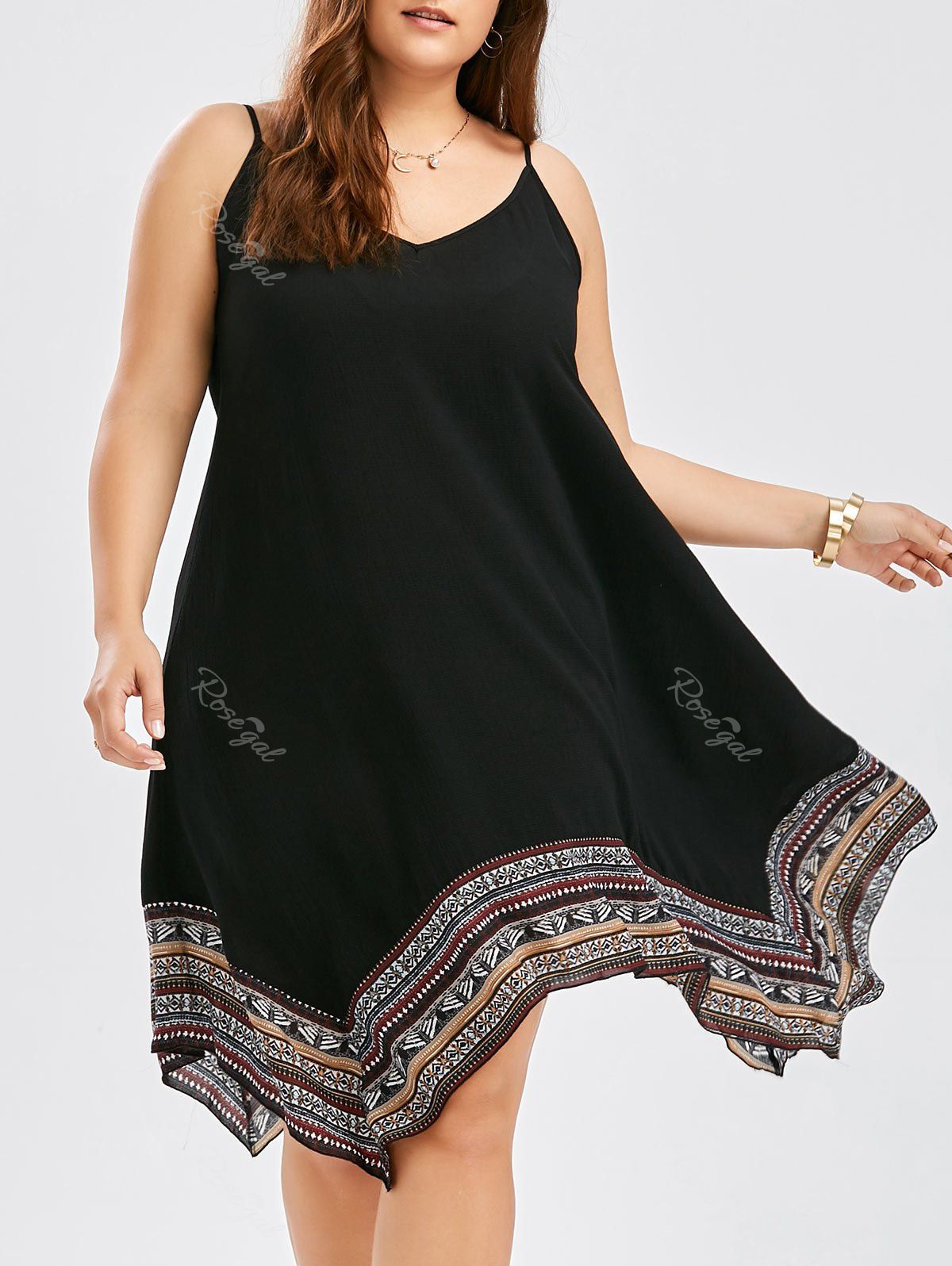 Black 5xl Plus Size Asymmetrical Slip Dress