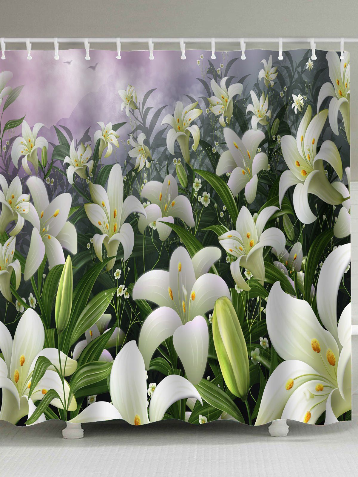

Pastoral Lily Flowers Fabric Shower Curtains, Colormix