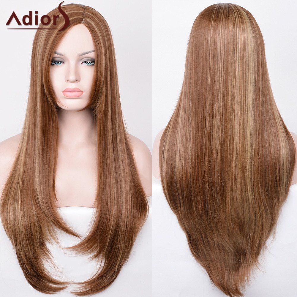 

Adiors Side Part Hightlight Ultra Long Straight Synthetic Wig, Colormix