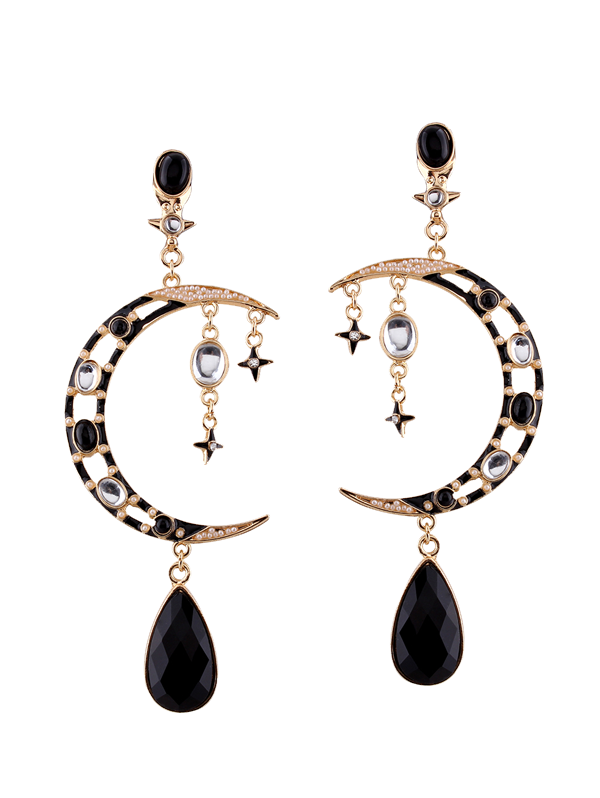 

Resin Rhinestone Star Moon Teardrop Earrings, Black