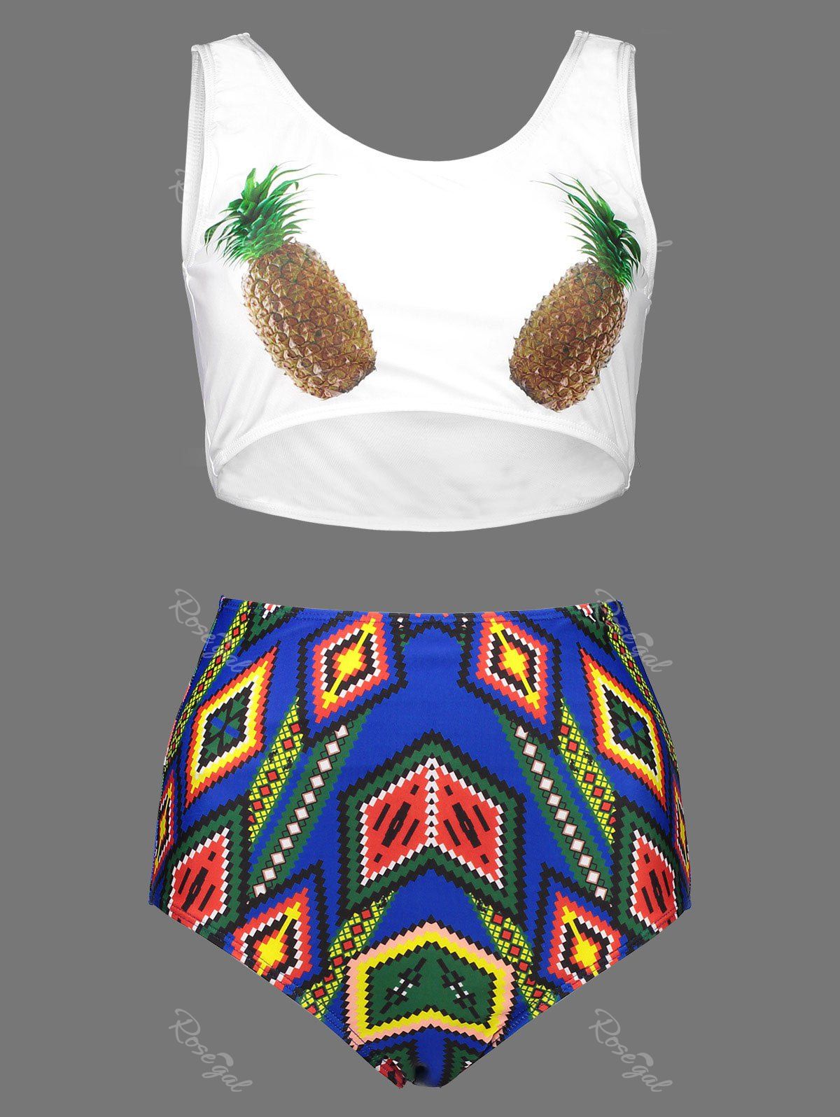

Pineapple Print Plus Size Cute High Waisted Bottom Bikini, Blue