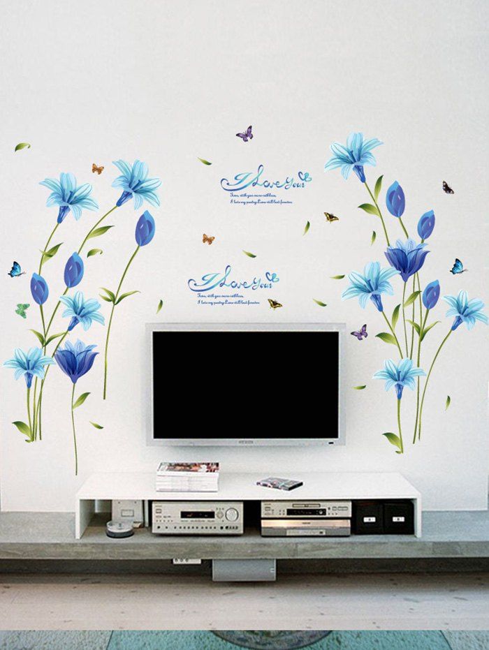 

Lily Flower Vinyl Wall Art Sticker, Blue