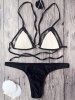 Halter Cut Out Out Lace Sheer Bikini Set -  