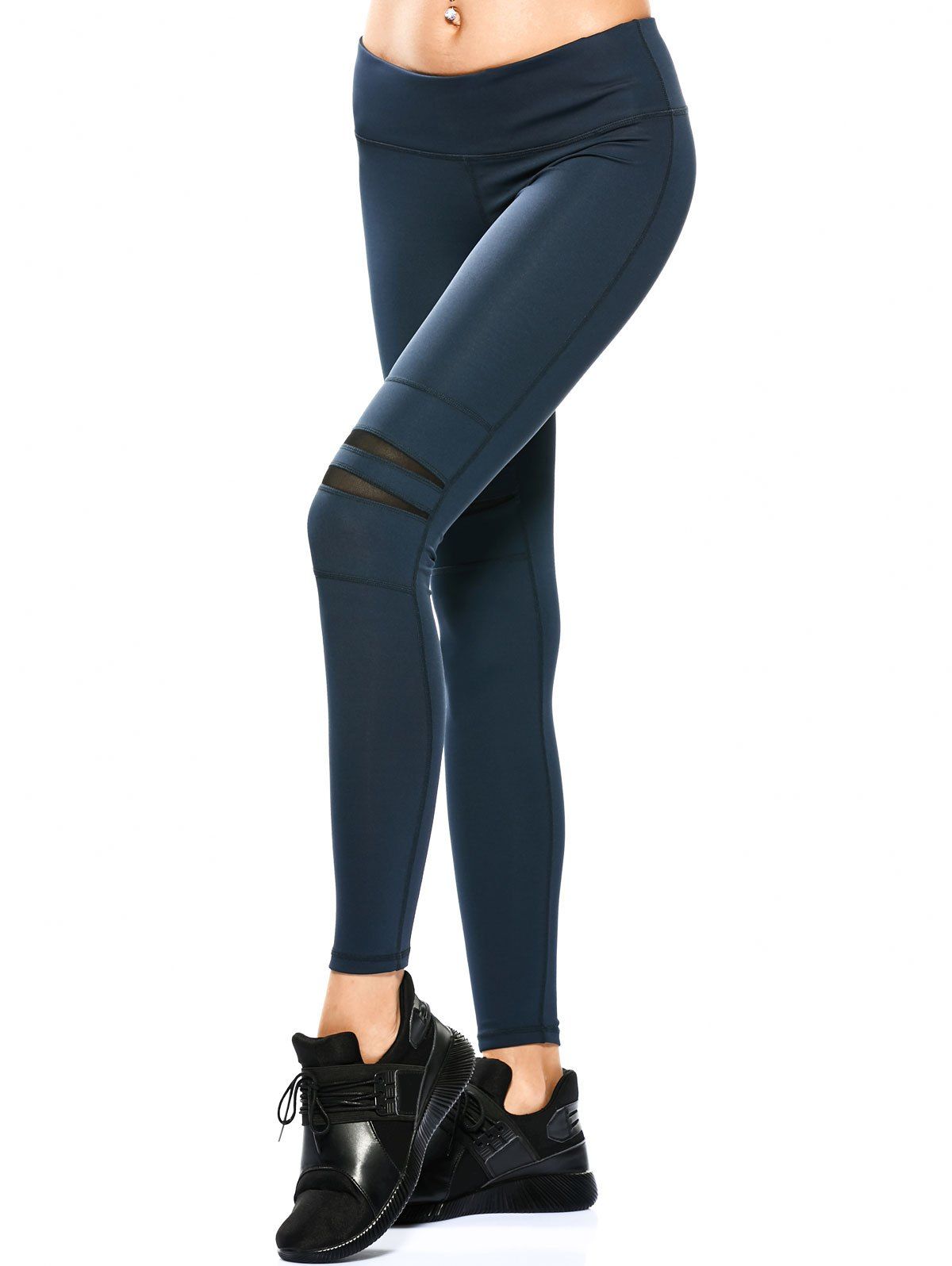 

Stretchy Mesh Panel Yoga Pants, Cadetblue