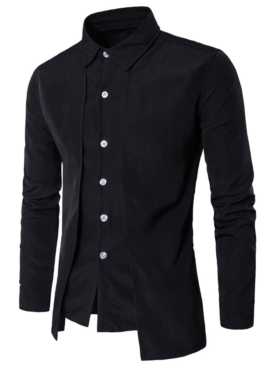 

Faux Twinset Panel Design Long Sleeve Shirt, Black