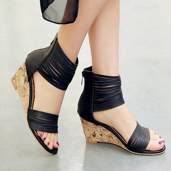 [28 OFF] Ankle Wrap Strappy Wedge Heel Sandals Rosegal