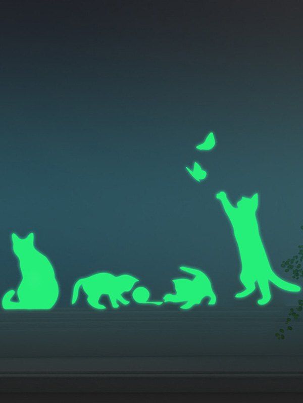2019 glow in the dark cat animal wall stickers for kids | rosegal