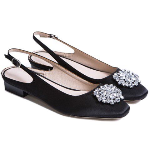 [15% OFF] Floral Slingbacks Beading Flat Shoes | Rosegal
