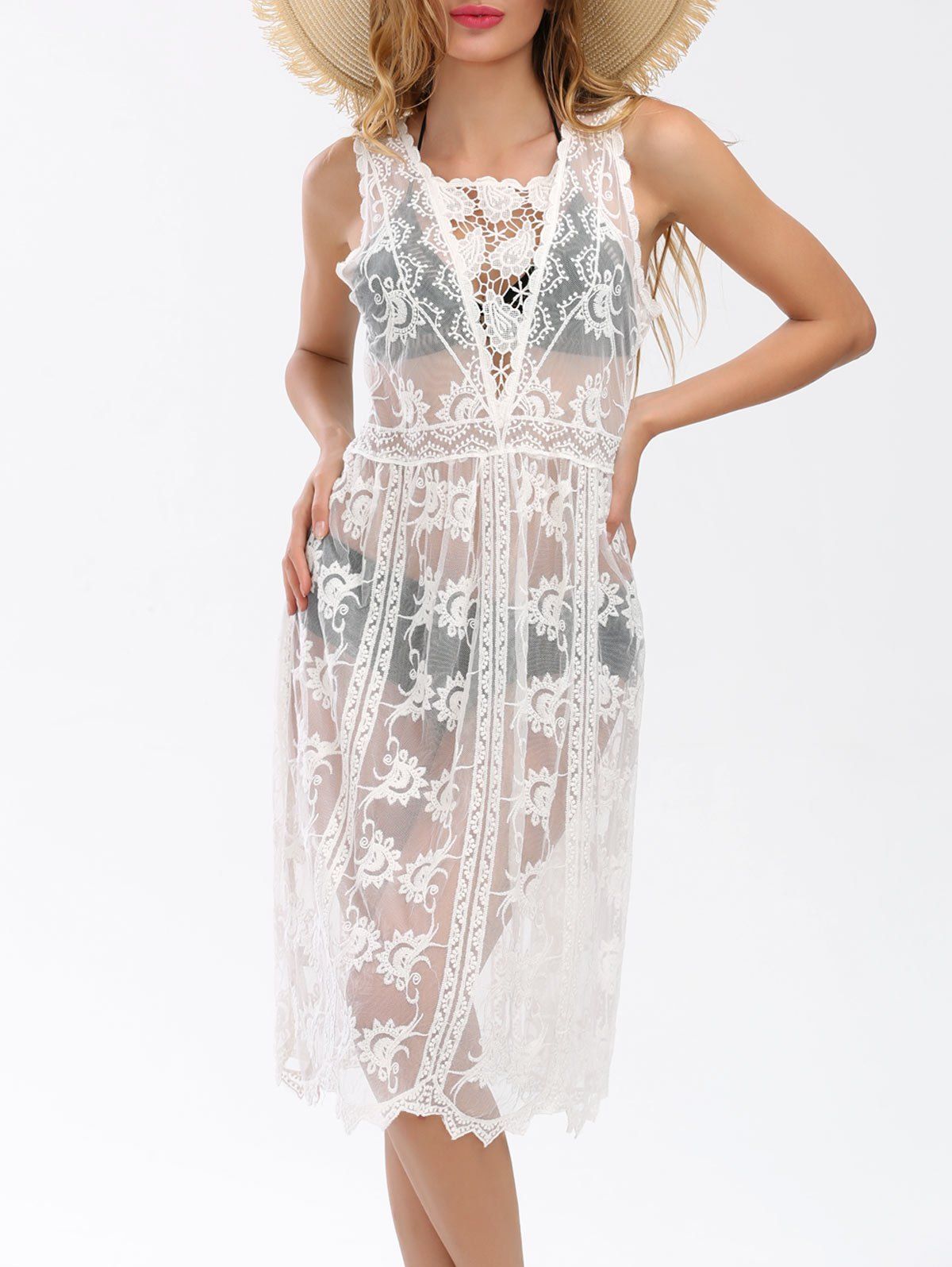 Outfit See Thru Sleeveless Lace Cover Up Dress  