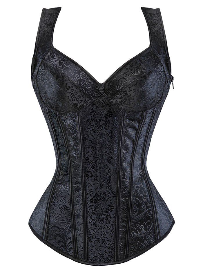 

Jacquard Lace Up Steel Boned Corset, Black