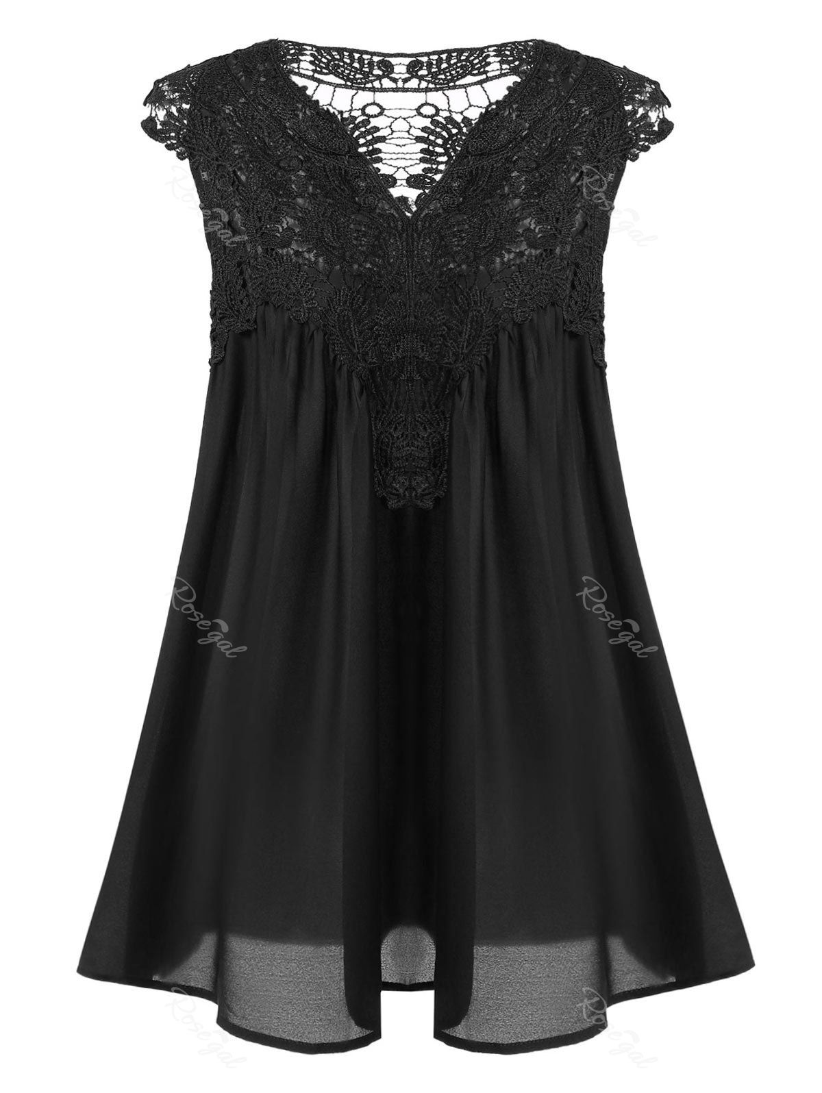 

Women's Stylish V-Neck Sleeveless Lace Splicing Blouse, Black
