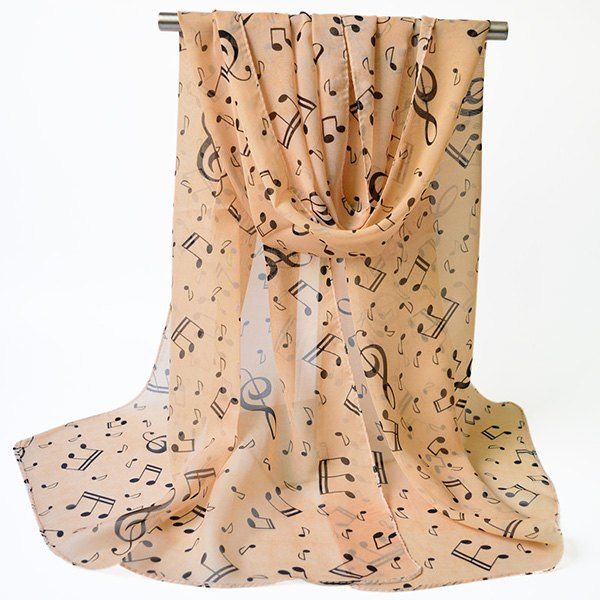 

Lightsome Tiny Musical Notes Printing Chiffon Scarf, Light khaki