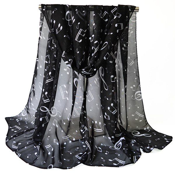 

Lightsome Tiny Musical Notes Printing Chiffon Scarf, Black