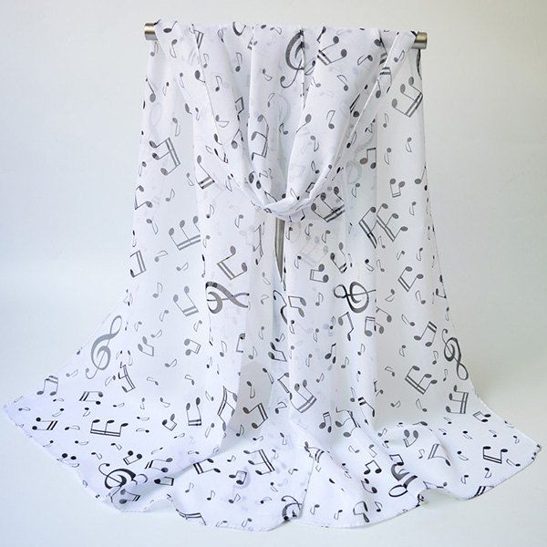 

Lightsome Tiny Musical Notes Printing Chiffon Scarf, White