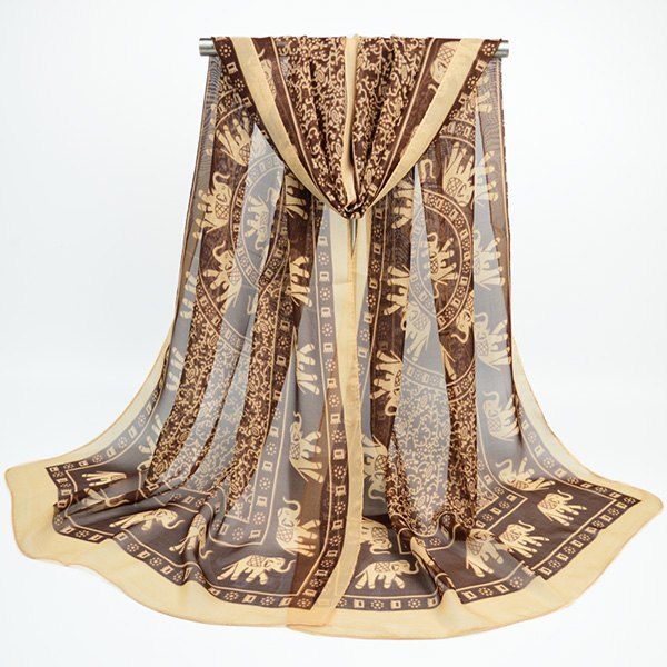 

Totem Elephant Printing Bohemian Chiffon Scarf, Coffee and yellow