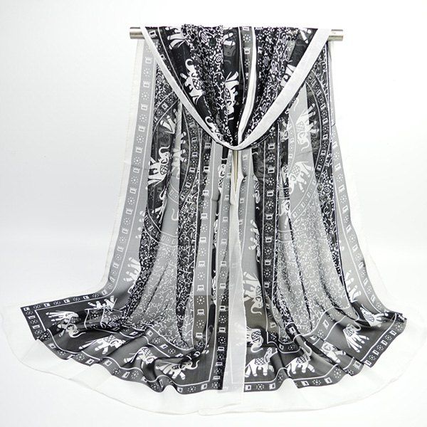 

Totem Elephant Printing Bohemian Chiffon Scarf, Black